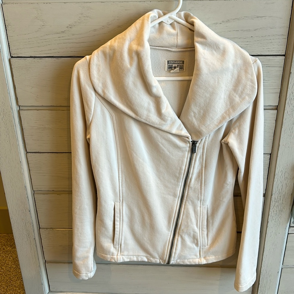 Converse One Star Cream Moto Jacket Size Small